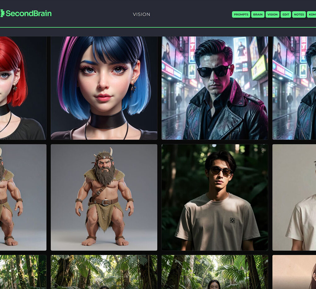 AI-generated portraits and characters displayed in a grid layout