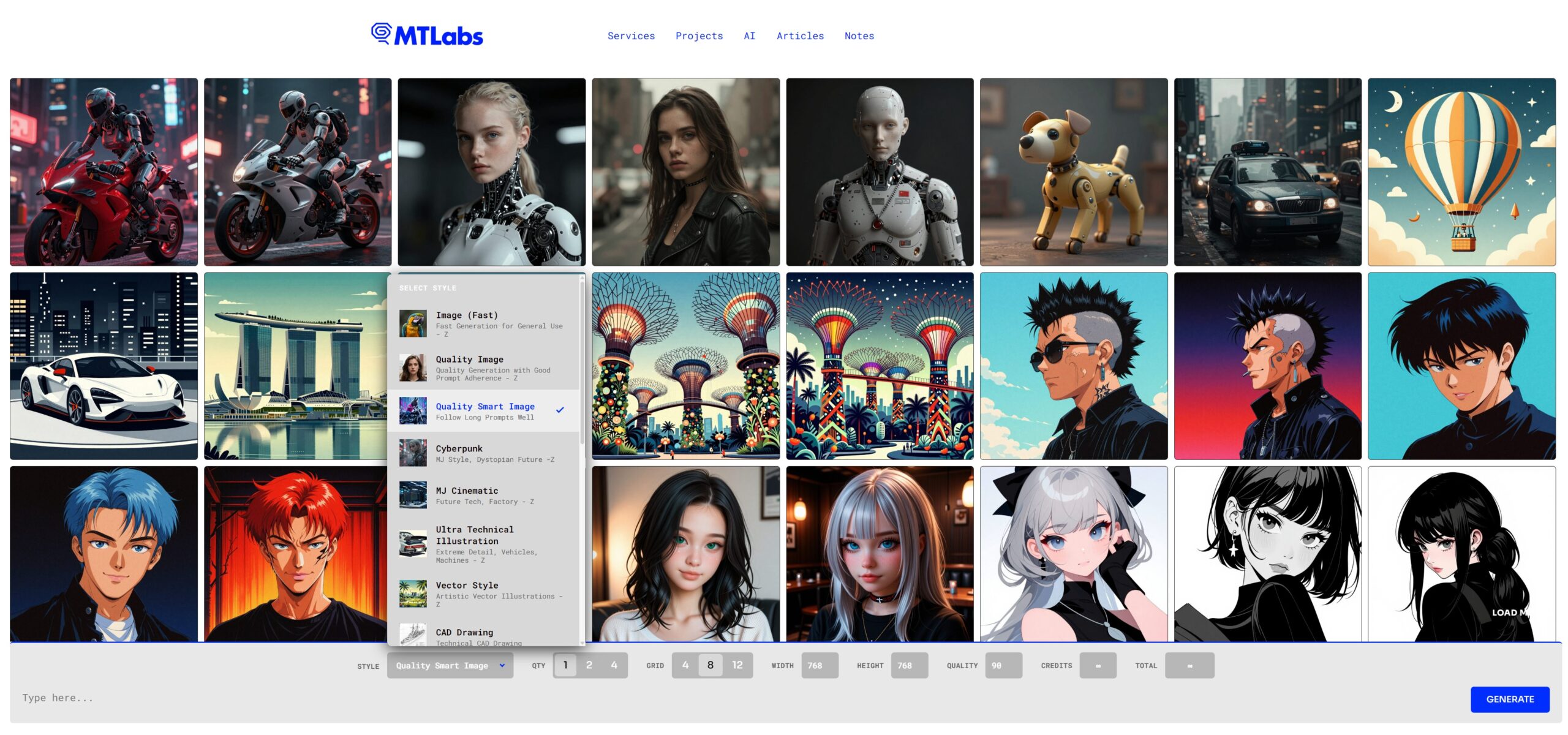 MIT Labs showcases diverse AI-generated images including characters, cars, and landscapes