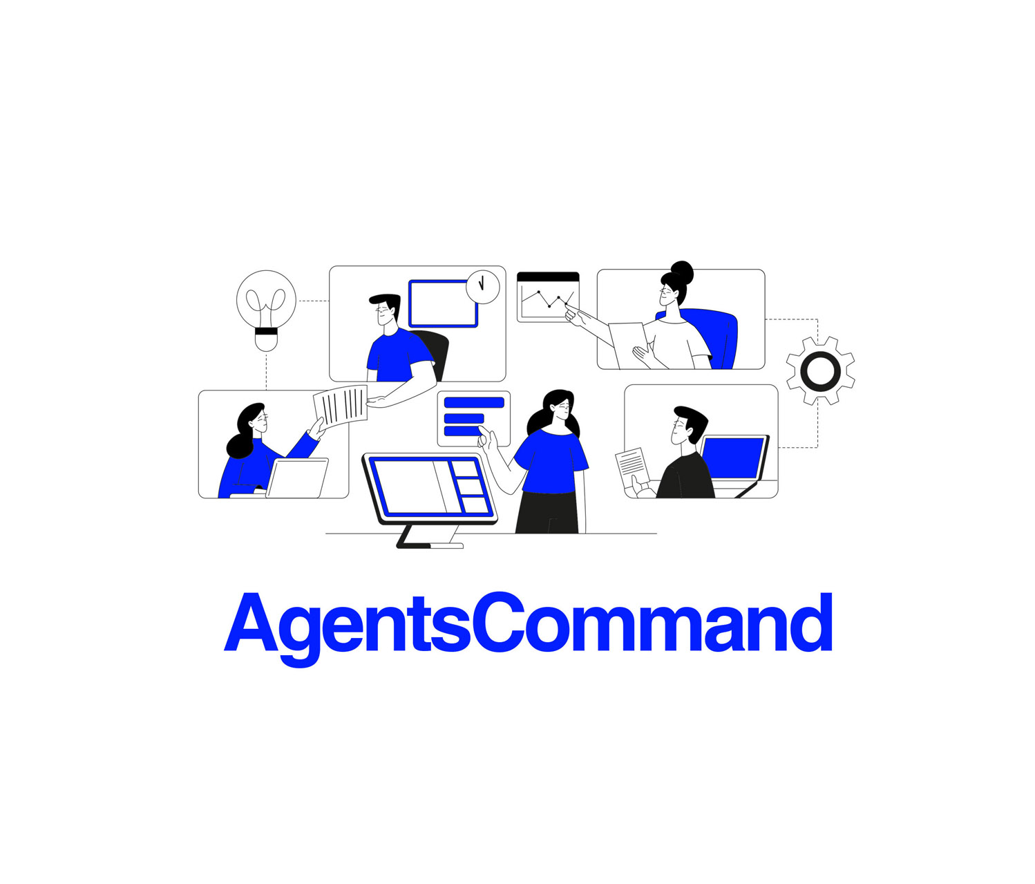 Illustration of team collaborating with digital tools and devices