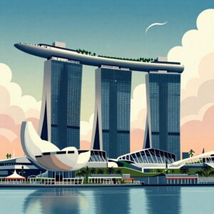 Modern Singapore skyline with iconic Marina Bay Sands and ArtScience Museum