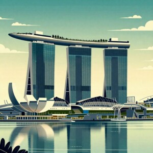 Modern Singapore skyline with Marina Bay Sands and ArtScience Museum reflected in water