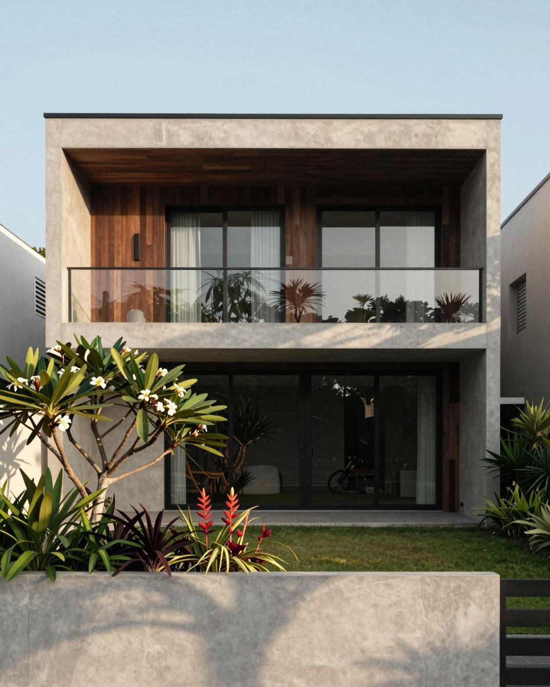 Modern two-storey house with a landscaped garden