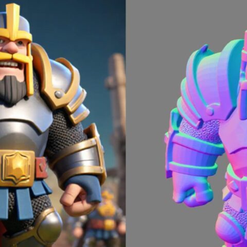 Two armored warriors: one detailed, one stylized with vibrant gradient colors