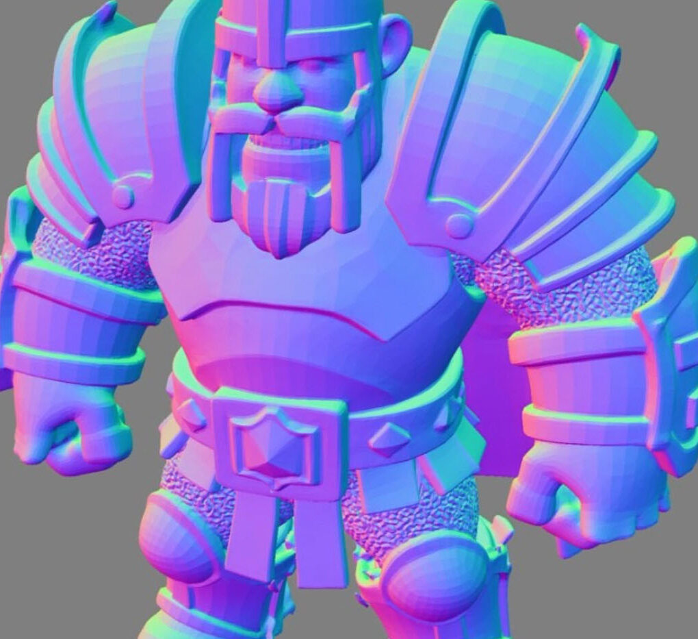 Purple-hued armored warrior figure with detailed armor and beard