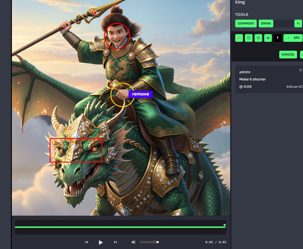 Warrior rides green dragon with golden armor and weapons