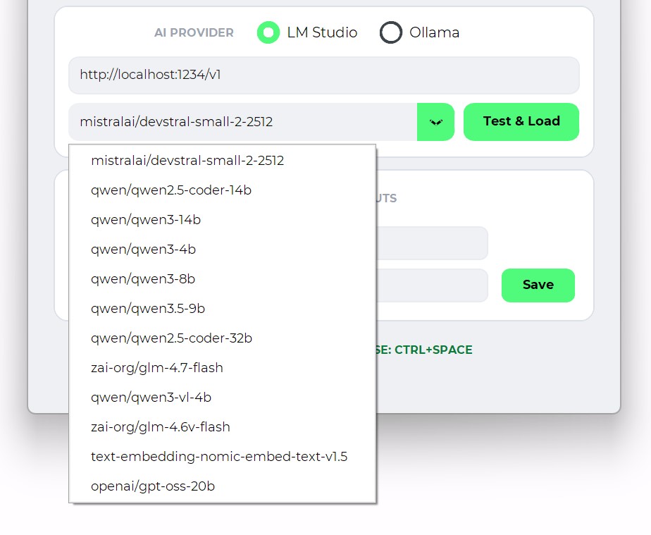 AI model selection interface with dropdown list of available models